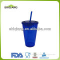 450ml 16oz double wall AS plastic thermal mugs tumbler with straw used for milk drinking